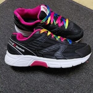 Reebok Women's Black Sparkle Sneakers with Rainbow Laces, Size 8.5